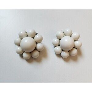 Vintage White Beaded Clip-On Earrings